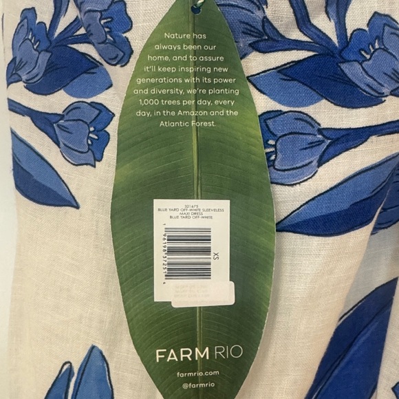 FARM Rio White Maxi Dress with Bold Blue Leaf Print - Picture 3 of 3